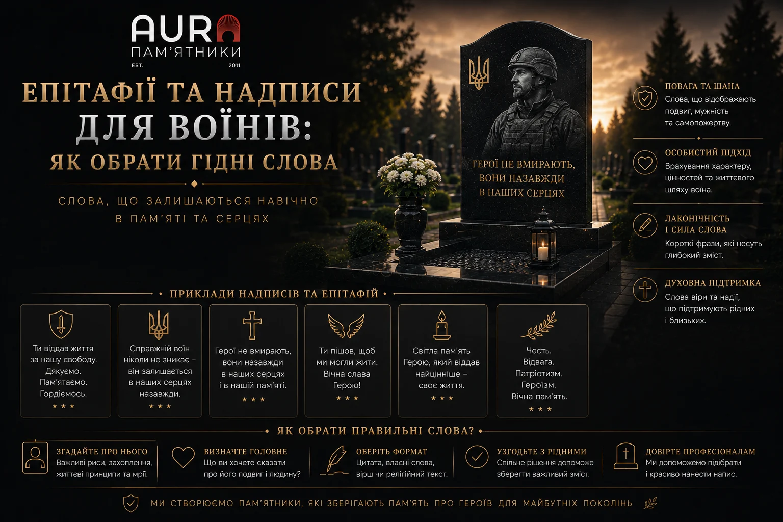 Епітафії та надписи для воїнів: як обрати гідні слова